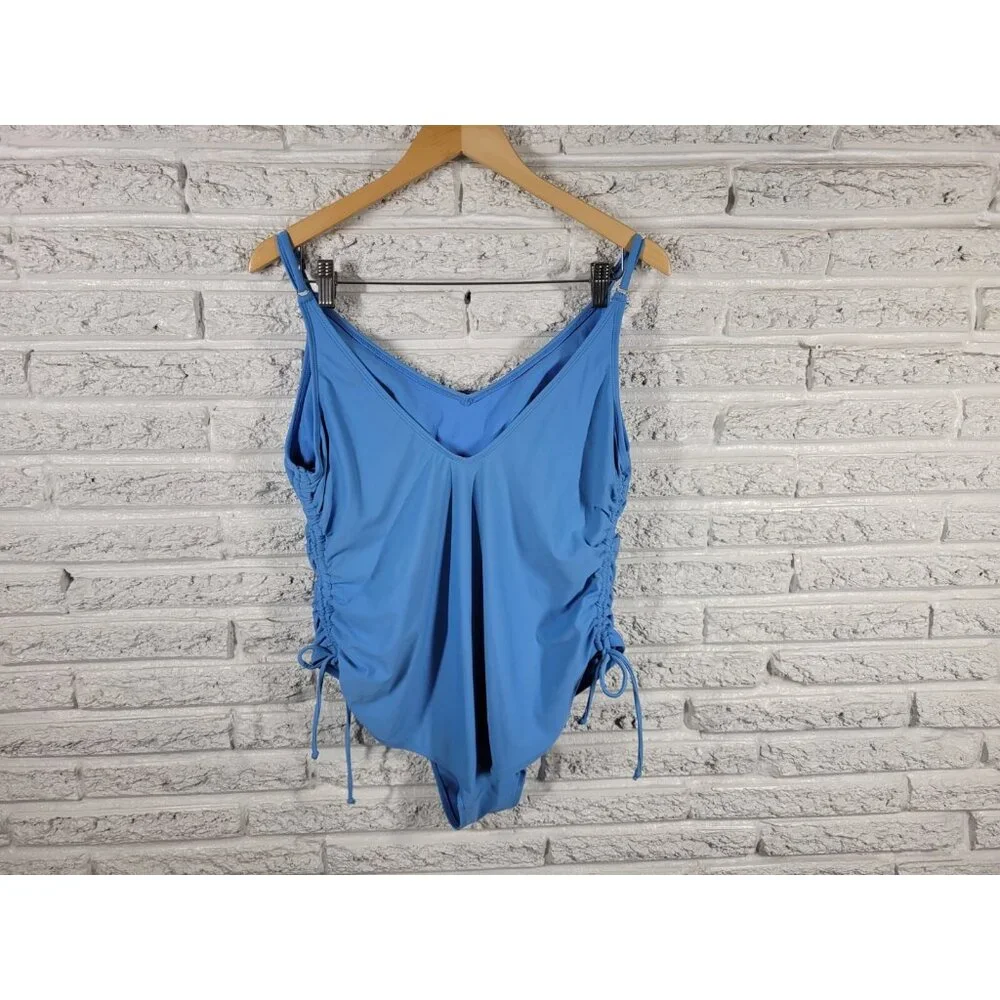 Time and Tru Womens One Piece Swimsuit XL Blue Spaghetti Strap Bathing BLU197E